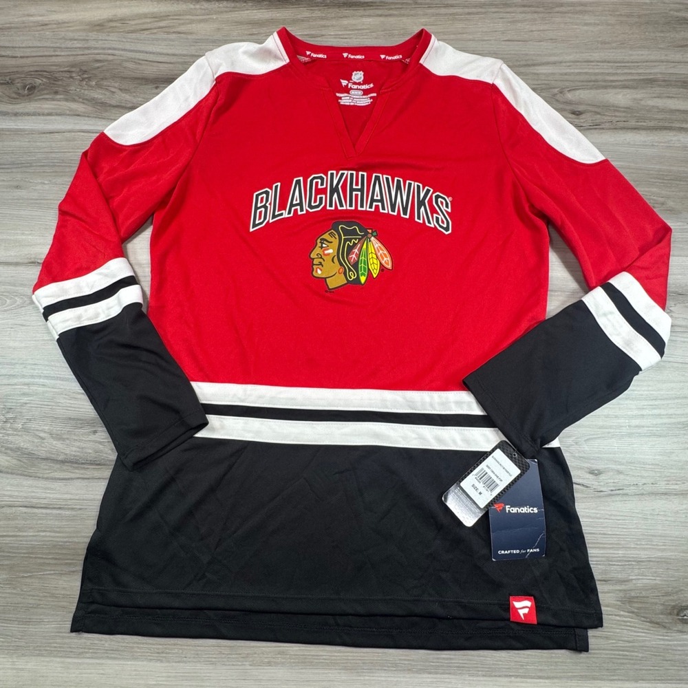 NWT Fanatics NHL Chicago Blackhawks‎ Power Play Jersey Womens Medium Red Black